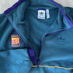 ADIDAS Men Polar Fleece Pullover Medium 1/4 Zip Jacket Teal Green Purple Orange